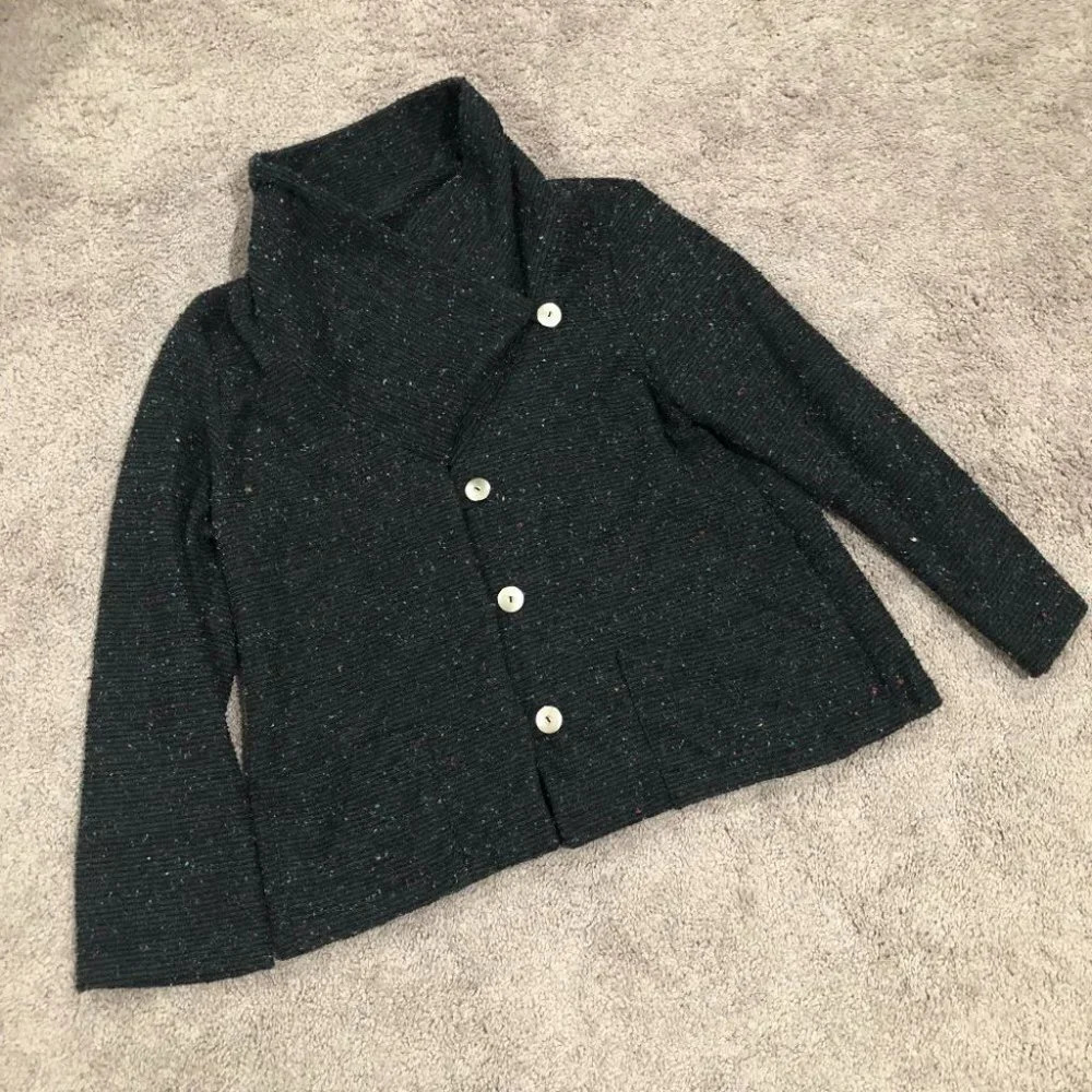 Odile Black Speckled Cardigan Sweater‎ With mock turtle neck Size Medium